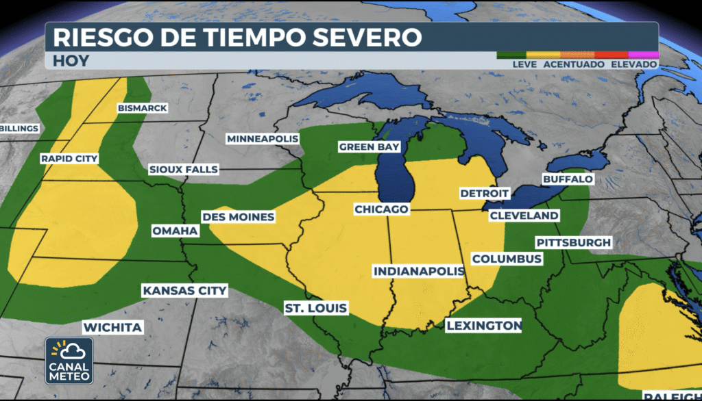 Zona con riesgo de tiempo severo en el Medio oeste el 19 de julio de 2025