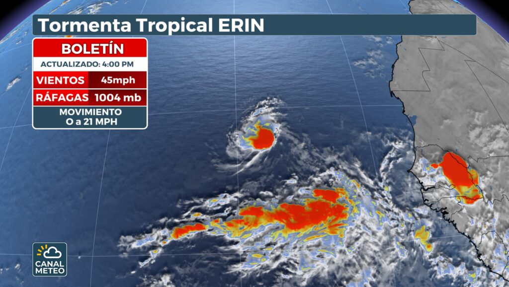 Position of Tropical Storm Erin in the Atlantic