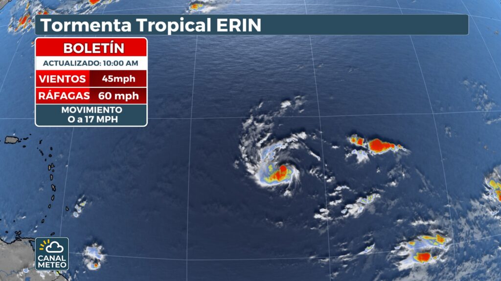 The latest on Tropical Storm Erin in the Atlantic Ocean