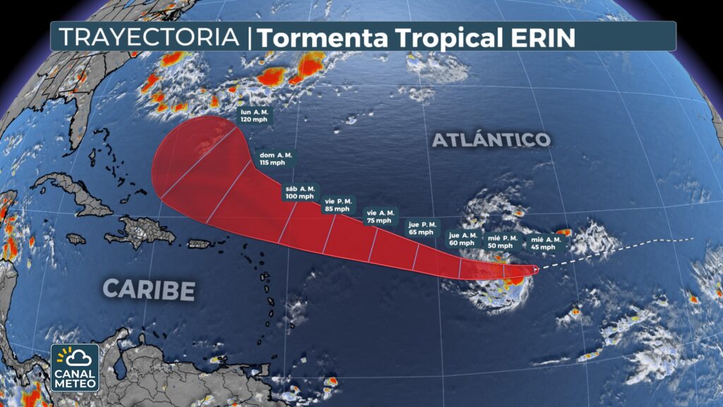 Erin's trajectory on Wednesday, August 13