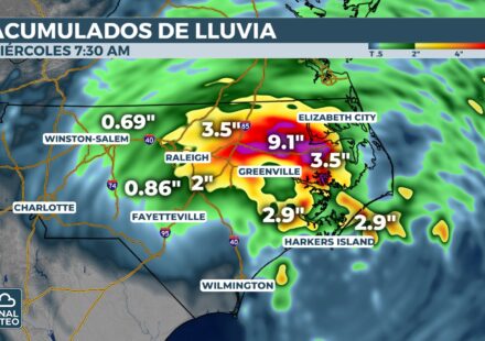 Cumulative rainfall in North Carolina