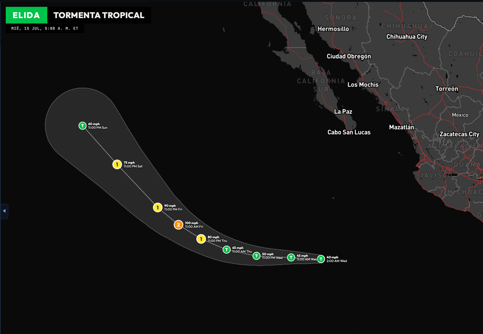 Nuva Tormenta tropical Elida en el Pacífico