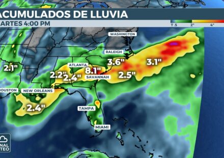 Rainfall accumulations over the next 4 days in the southeastern U.S.