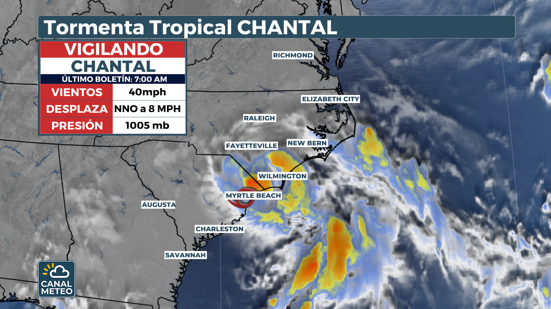 Momento en que la tormenta tropical Chantal ha tocado tierra