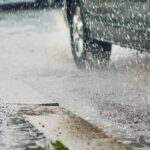 Heavy rain on the road