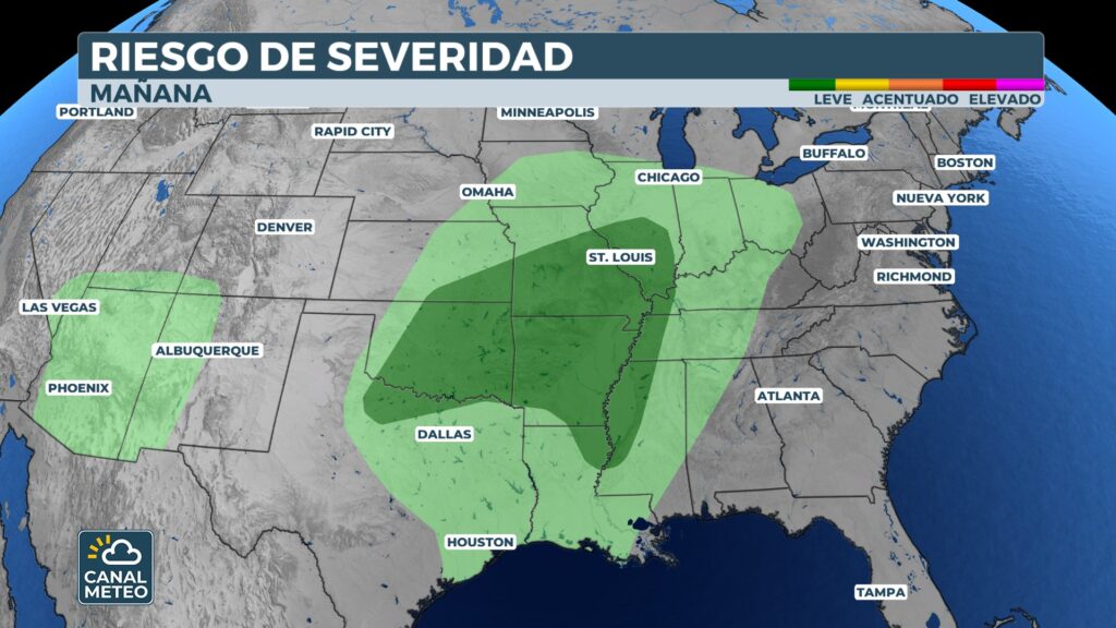 Riesgo de tiempo severo este jueves