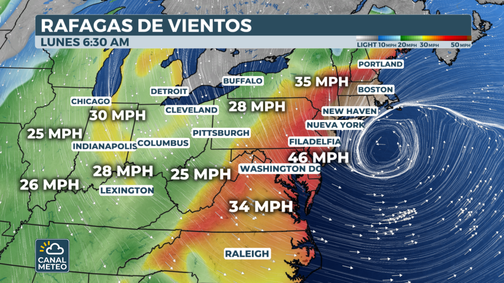 Ráfagas máximas de viento este próximo lunes