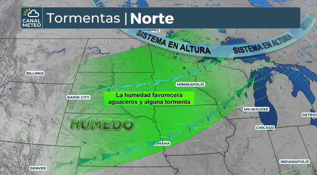 Frente frío con tormentas en el Medio Oeste y el Sur